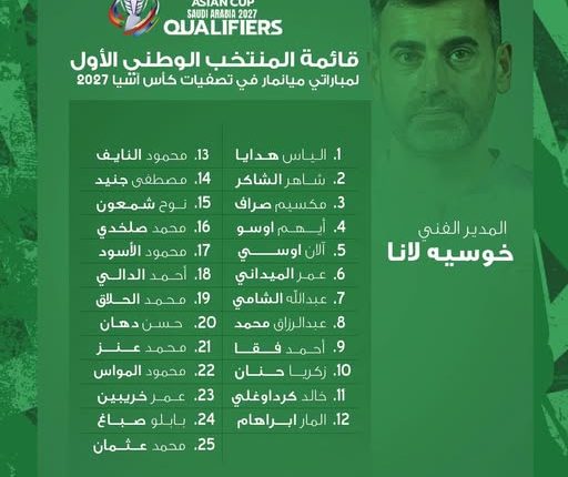 خوسيه لانا يعلن قائمة سوريا لمواجهة ميانمار في تصفيات كأس آسيا 2027