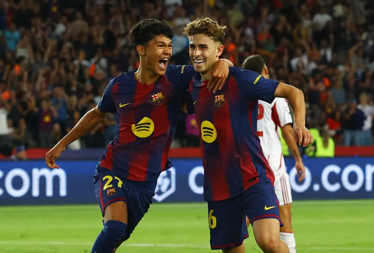 برشلونة يكتسح أولمبياكوس بسداسية في المونتجويك دوري أبطال أوروبا فيرمين لوبيز